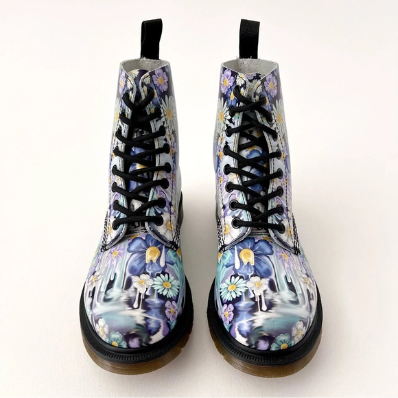 DR. MARTENS | Pascal Paint Slick Backhand Purple White Floral Drip Boots US 7 - Picture 5 of 13